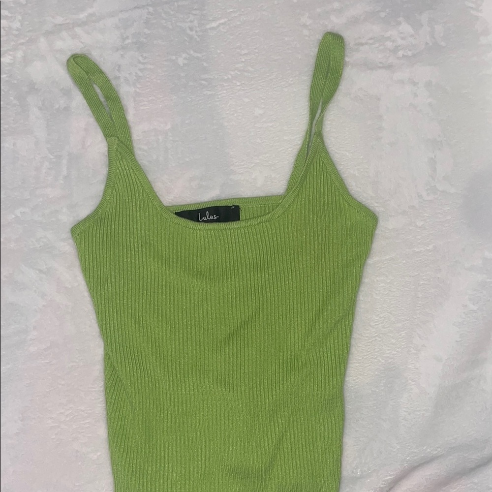 Lulu's Green Ribbed Knit Tank Top